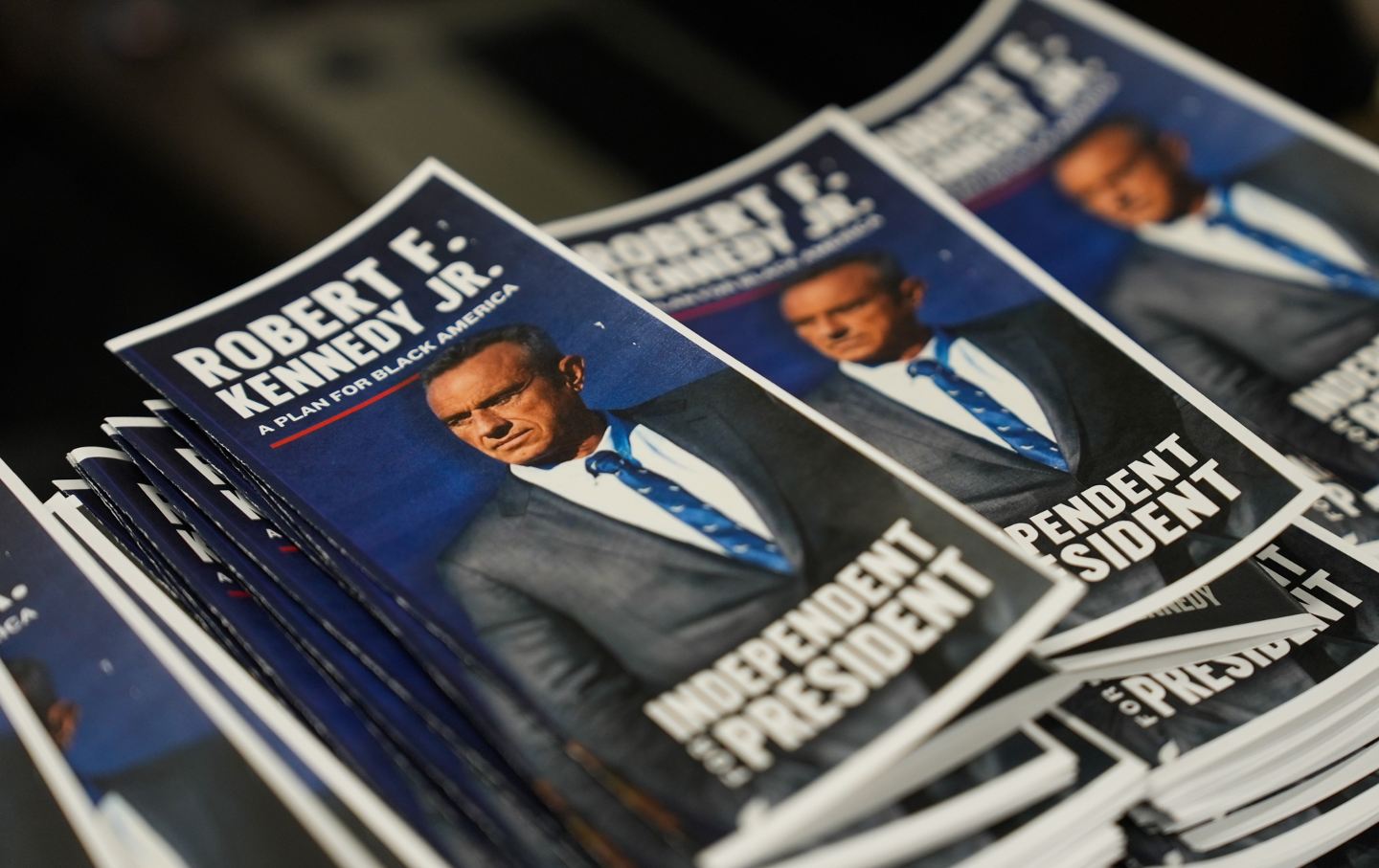 A view of pamphlets supporting Robert F. Kennedy Jr's campaign, reading 