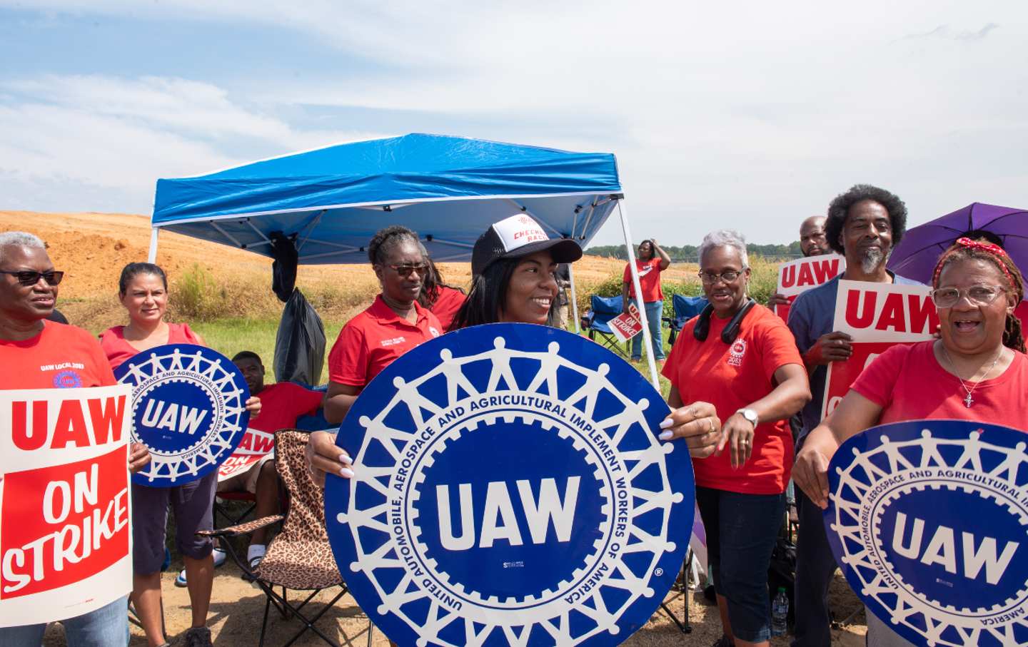 Members of United Auto Workers on a picket line in Tuscaloosa, Ala., on September 20, 2023.