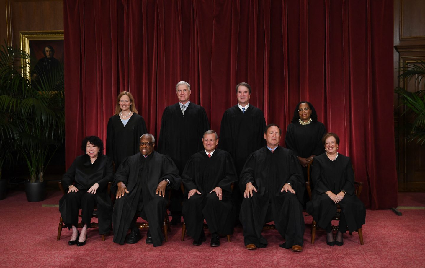 Justices of the US Supreme Court pose for their official photo at the Supreme Court Bulding in Washington, D.C., on October 7, 2022.