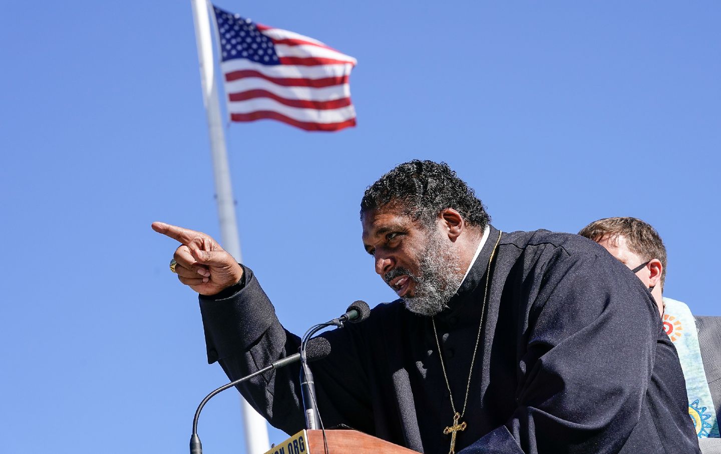 Rev. William Barber speaking in front of the US Supreme Court 
