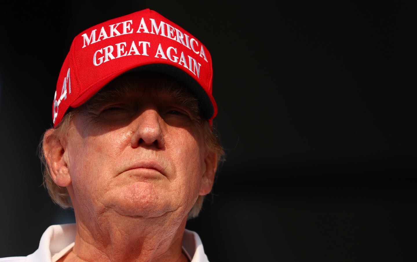 Former president Donald Trump at the 18th green during day three of the LIV Golf Invitational–Miami on April 7, 2024, in Doral, Florida.