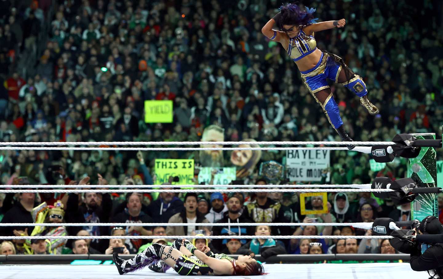 Bayley fights IYO SKY for the WWE Women's Championship during Night Two at Lincoln Financial Field on April 7, 2024, in Philadelphia, Pennsylvania.