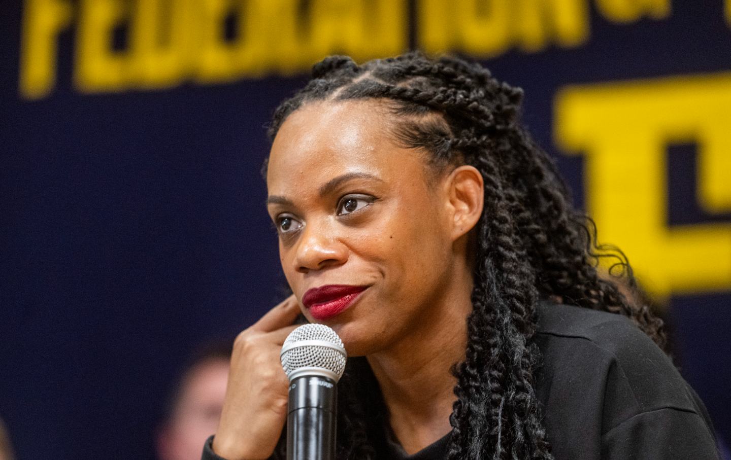 Representative Summer Lee, D-Pa., speaks during a rally in Pittsburgh, Pa., on April 21, 2024.