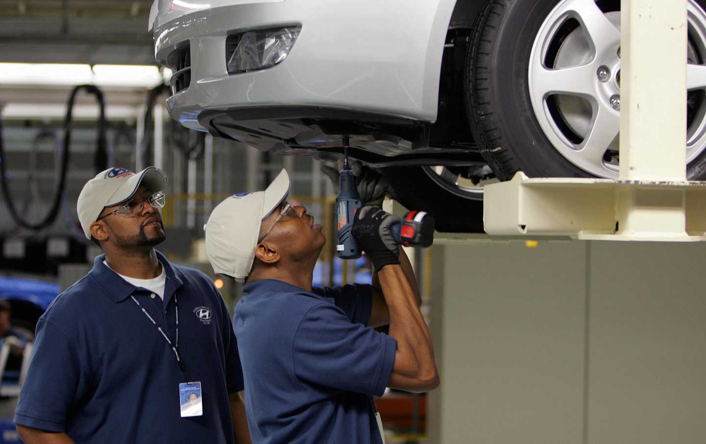Hyundai workers on an assembly line at a plent in Montgomery, Alabama.