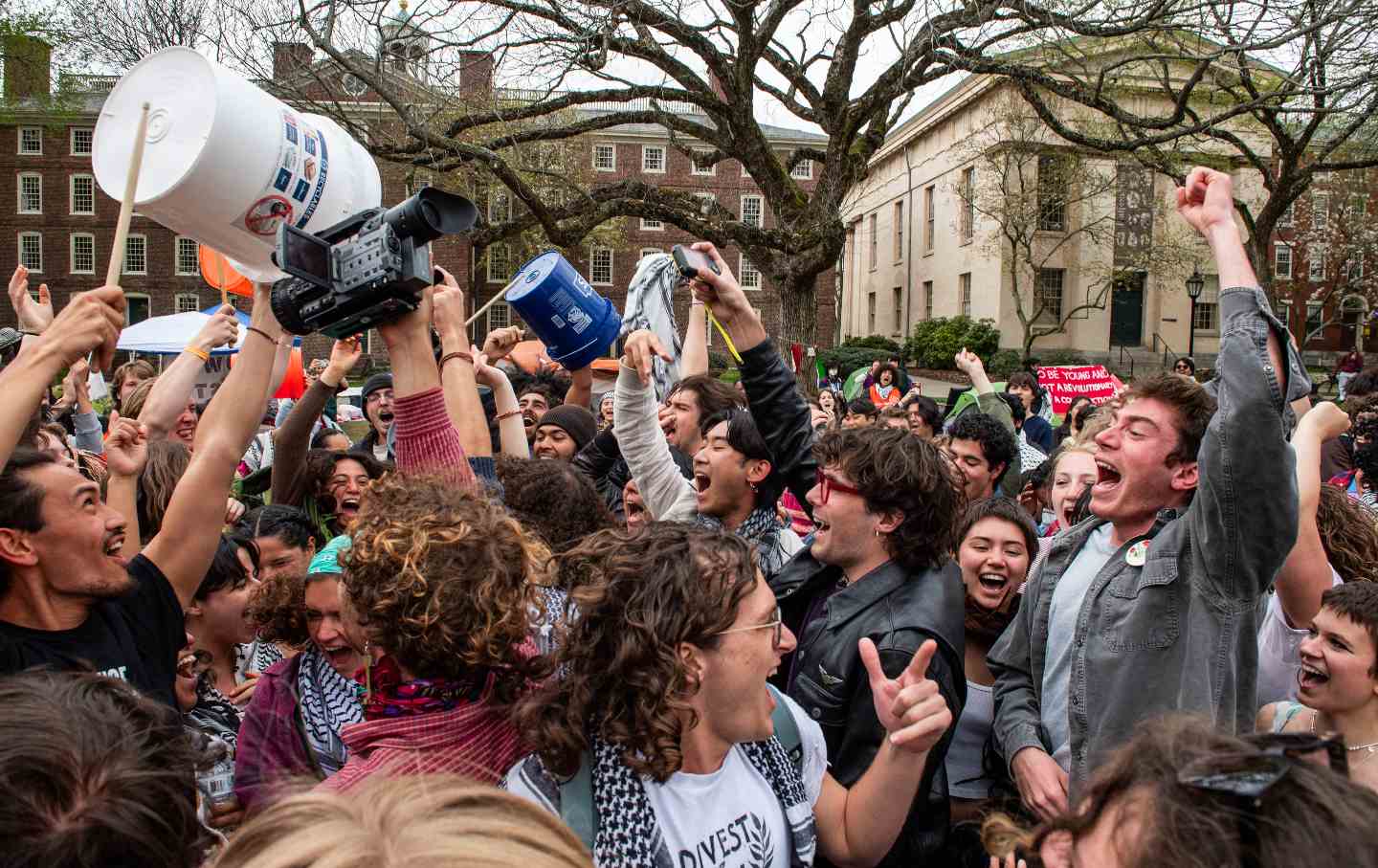 Pro-Palestinian students celebrating at Brown University