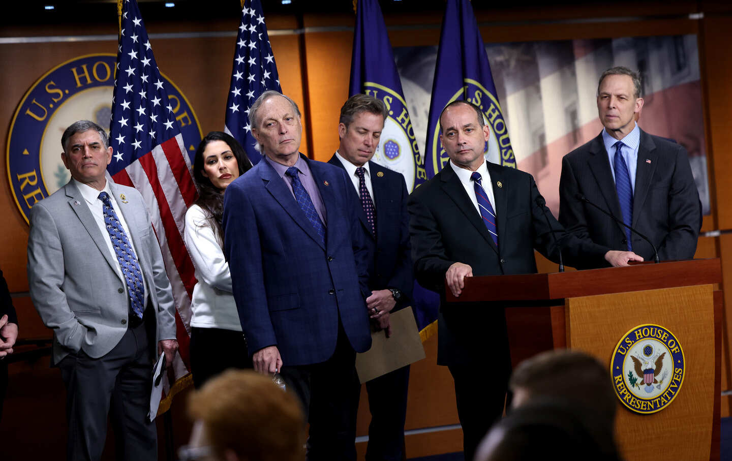 US Representative Bob Good attends a press conference on the government funding bill at the US Capitol on March 22, 2024, in Washington, D.C. The Freedom Caucus chastised House Speaker Mike Johnson for working with Democrats and urged their Republican colleagues not to support the funding bill while calling for a government spending reduction, increased border security and scaling back of the Foreign Intelligence Surveillance Act.