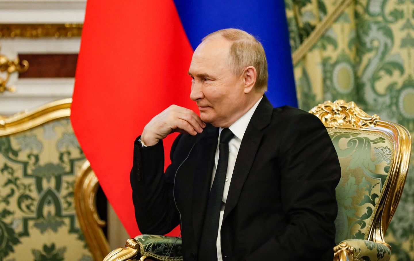 Russian President Vladimir Putin attends a meeting with Bahrain's King at the Kremlin in Moscow on May 23, 2024.