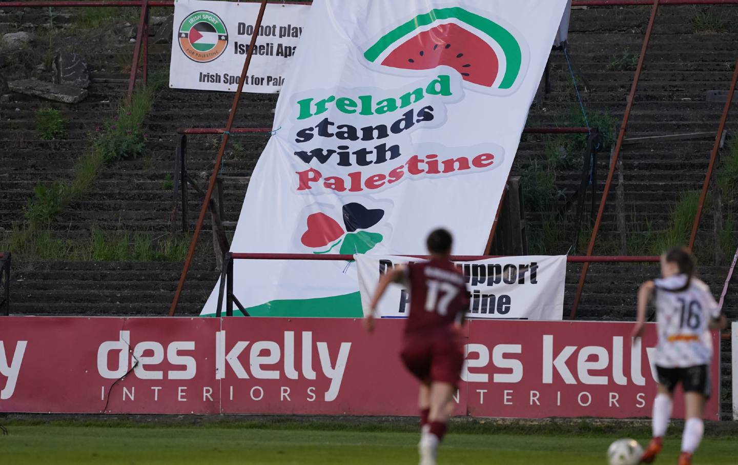 Pro-Palestine banner in soccer stands