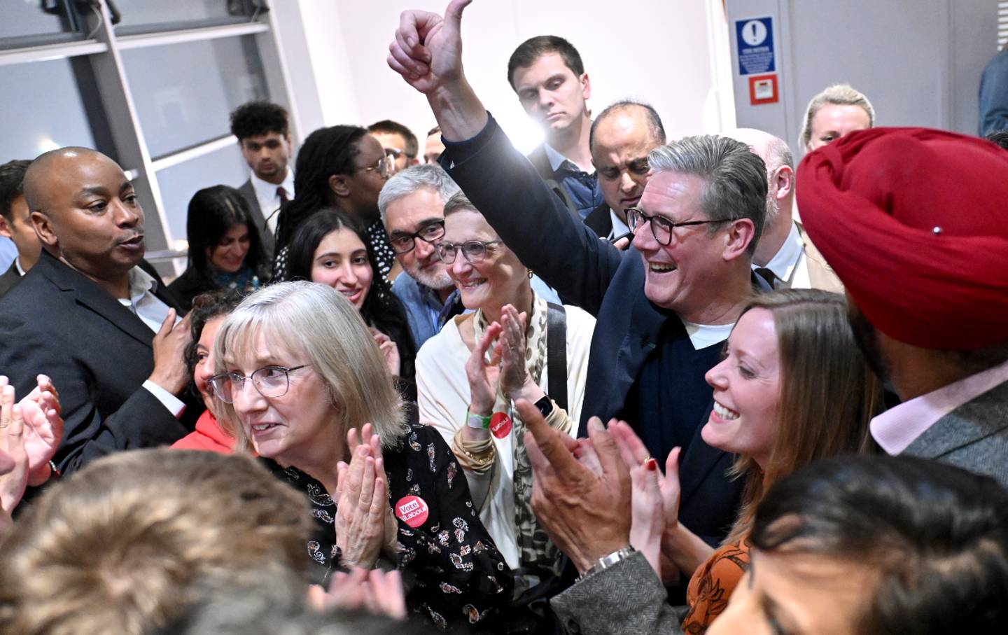 Labour leader Sir Keir Starmer celebrates with supporters in Birmingham, England on May 4, 2024.