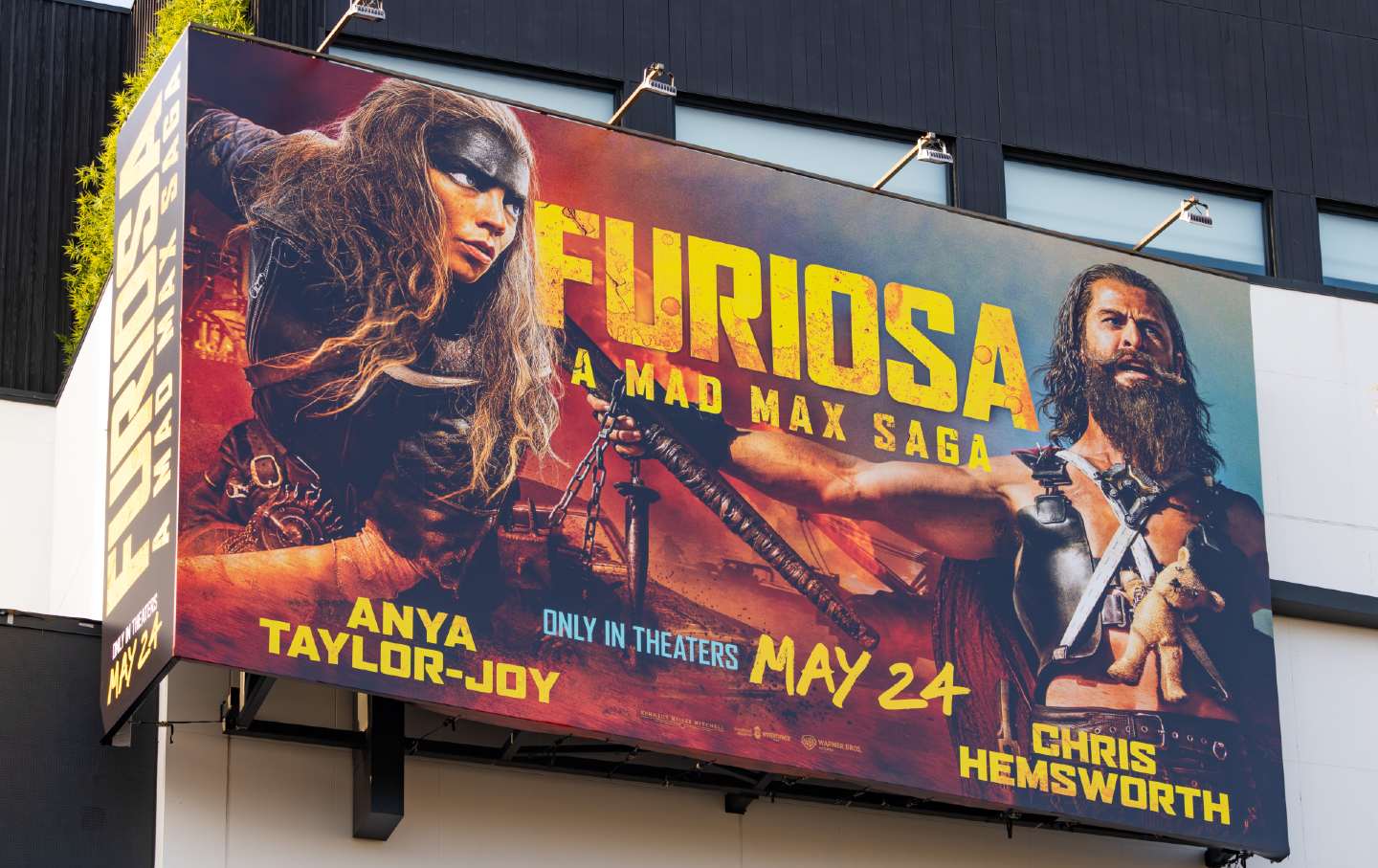 General views of the “Furiosa: A Mad Max Saga” skyscraper billboard campaign in Hollywood, California.