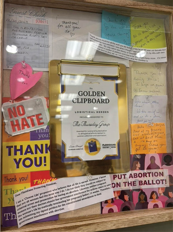The Planned Parenthood of Southwest and Central Florida in Sarasota displays letters of support from voters for Amendment 4.