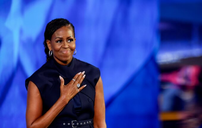 Former US first lady Michelle Obama arrives to speak during the Democratic National Convention at the United Center in Chicago on Tuesday, August 20, 2024.
