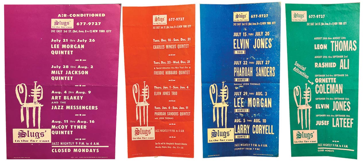 Flyers from Slugs’ listing the upcoming shows.