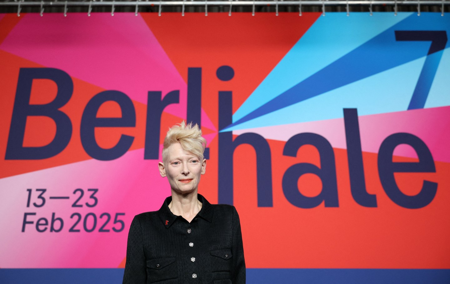 Tilda Swinton poses after attending a press conference for the Honorary Golden Bear award at the 75th Berlinale on February 14, 2025.