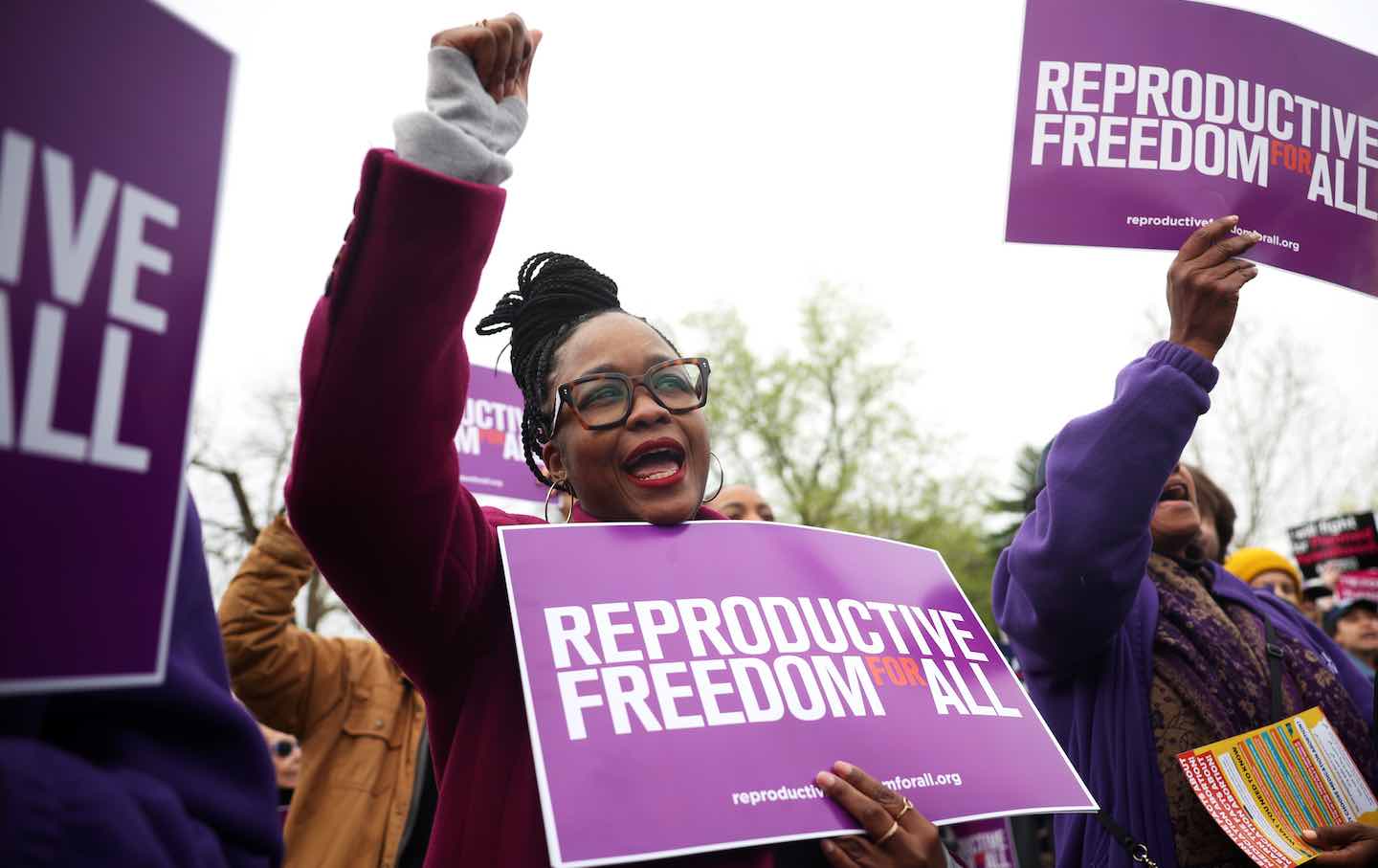 An abortion rights activist demonstrates outside the US Supreme Court on April 2, 2025.