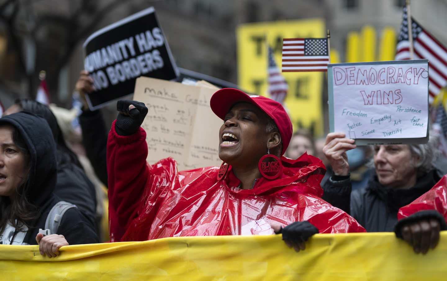 People take part in a massive anti-Trump “Hands Off” protest and march in New York City, New York, April 5, 2025.