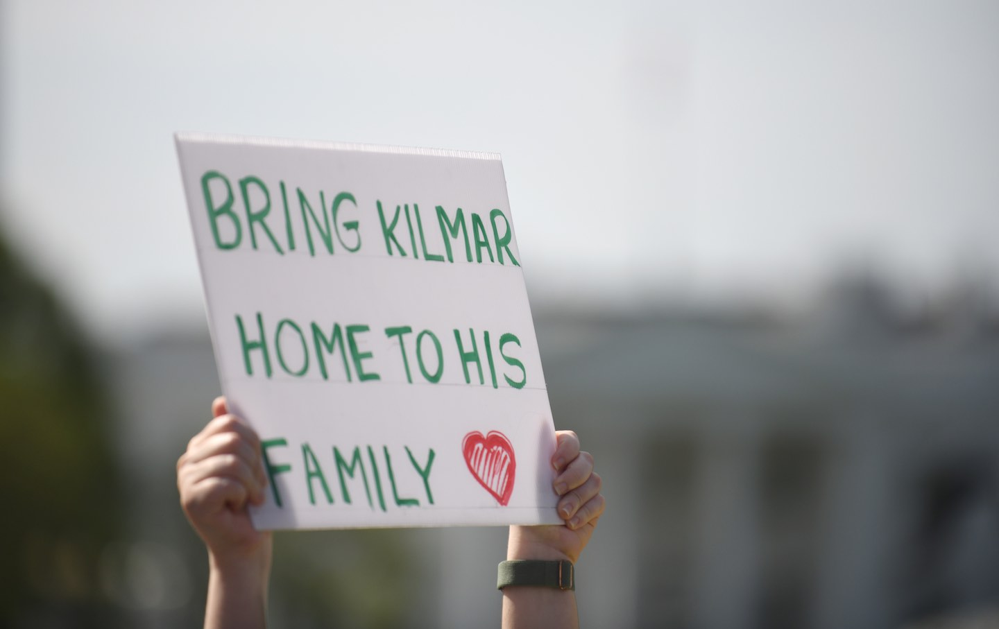 An interfaith prayer vigil for Kilmar Abrego Garcia is held at the White House in Washington, DC, on April 14, 2025, during the visit of El Salvador's president.