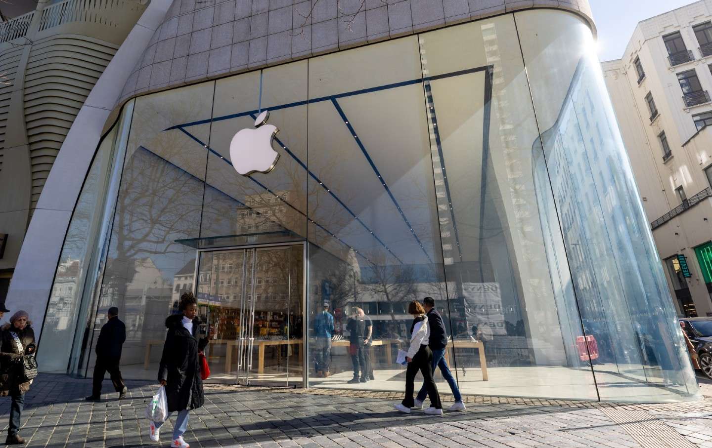 An Apple Store in Brussels, Belgium on March 4, 2024, after. European Union slapped tech giant Apple with over 1.8 billion euros in fines for alleged antitrust violations.