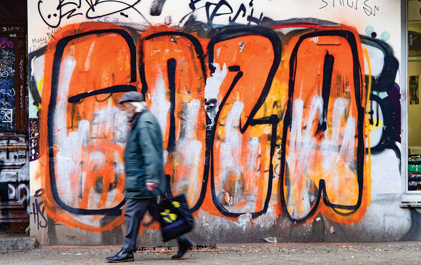 Graffiti reading “Gaza” in Berlin’s diverse Neukölln neighborhood.