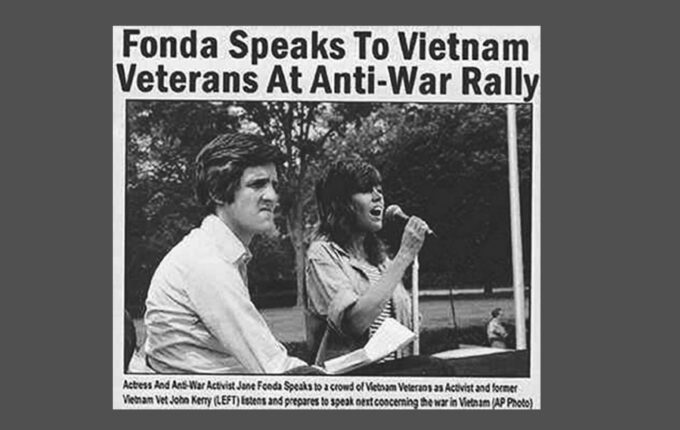 Image created by merging two photographs, showing presidential candidate John Kerry and actress Jane Fonda, who campaigned against the Vietnam War in the 1970s.