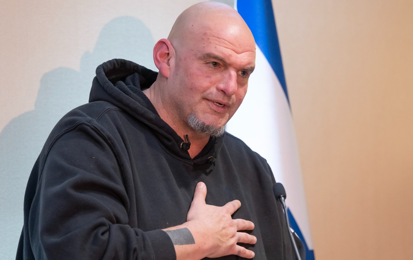US Senator John Fetterman speaks during the grand opening of The Altneu Synagogue.
