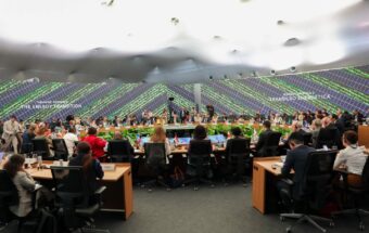 World leaders attend a session on the energy transition on the second day of COP30 on November 7, 2025, in Belém, Brazil.