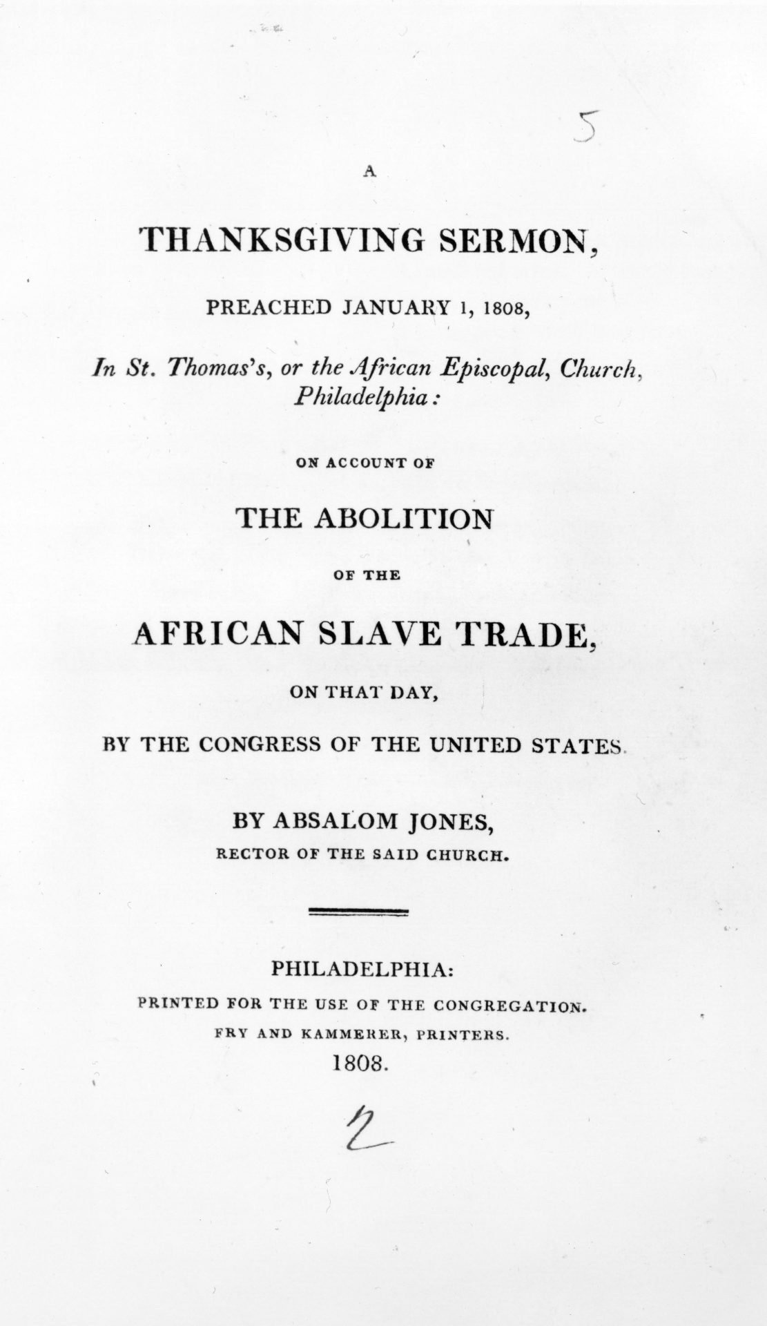 Absolom Jones' 1808 sermon.