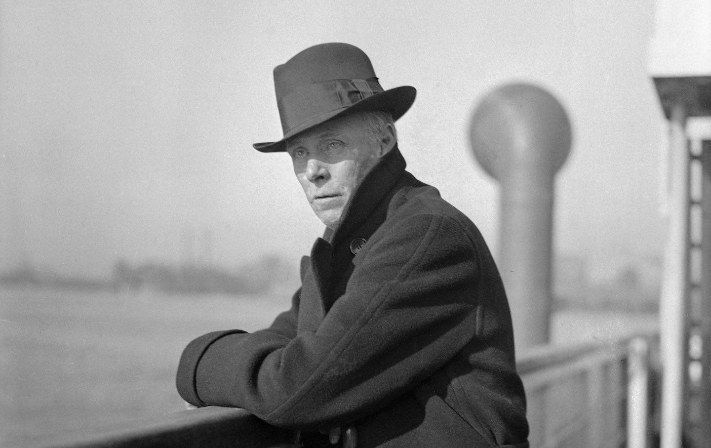 Sinclair Lewis aboard the SS American Farmer on its arrival in New York.