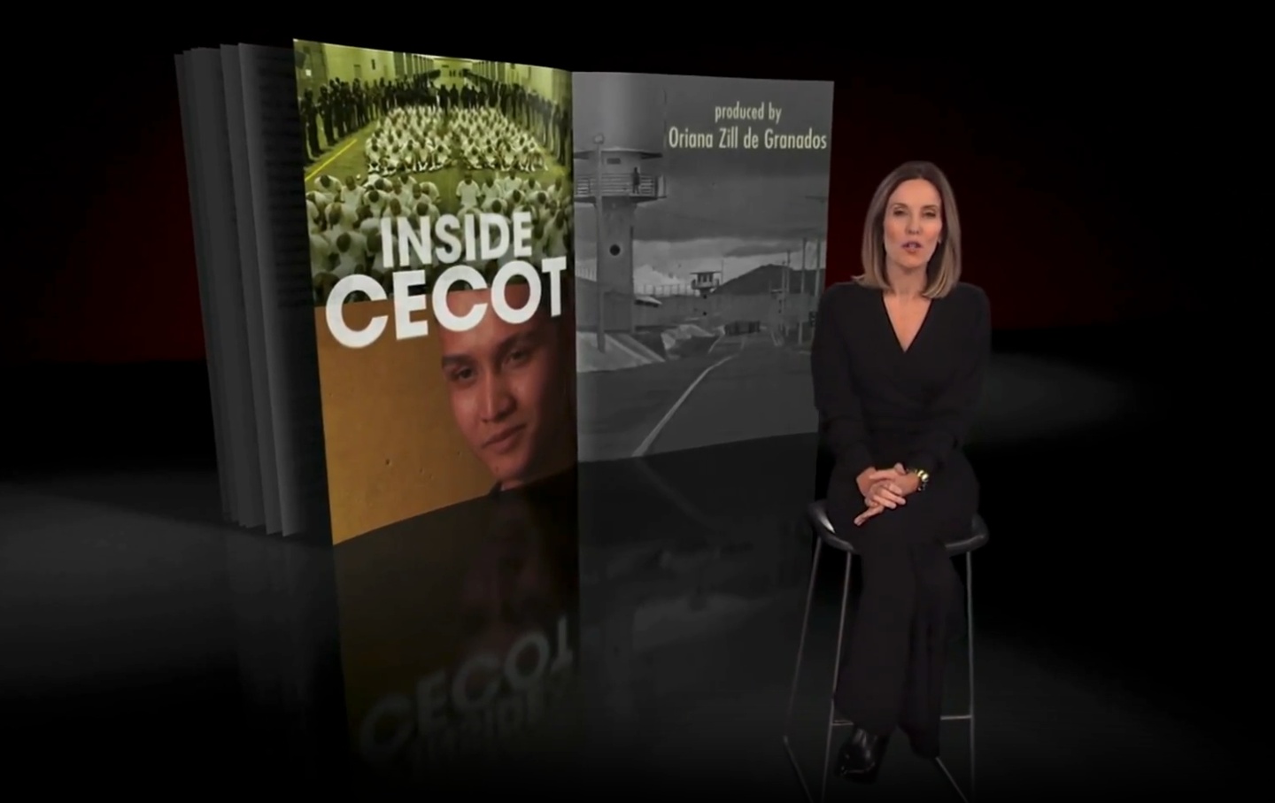 A still from the 60 Minutes segment held by Bari Weiss, the editor in chief of CBS News.