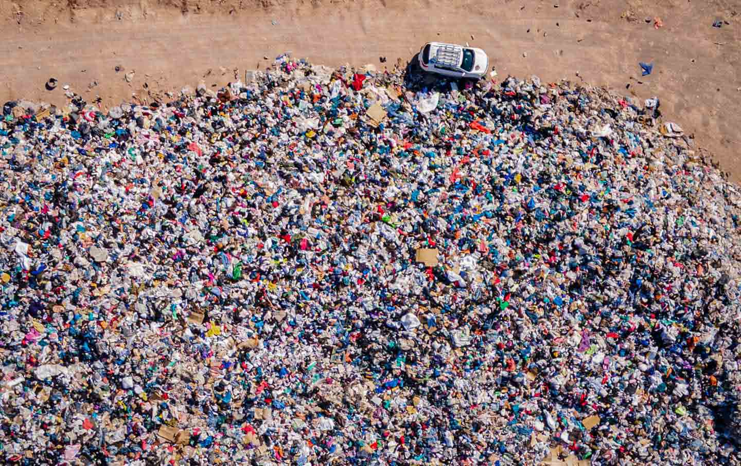Used clothes in a landfill in the Atacama Desert in Chile.
