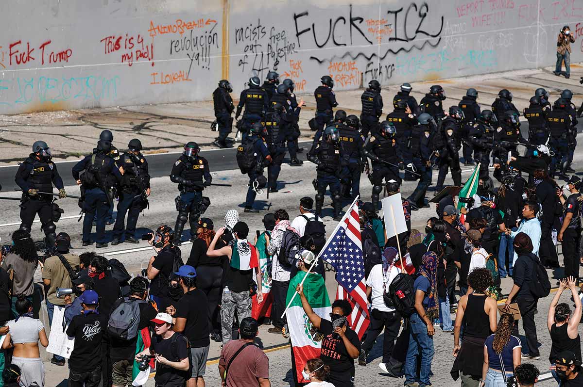 LA protesters took over the 101 freeway, a crucial artery of the city, in defiance of local and national law enforcement.