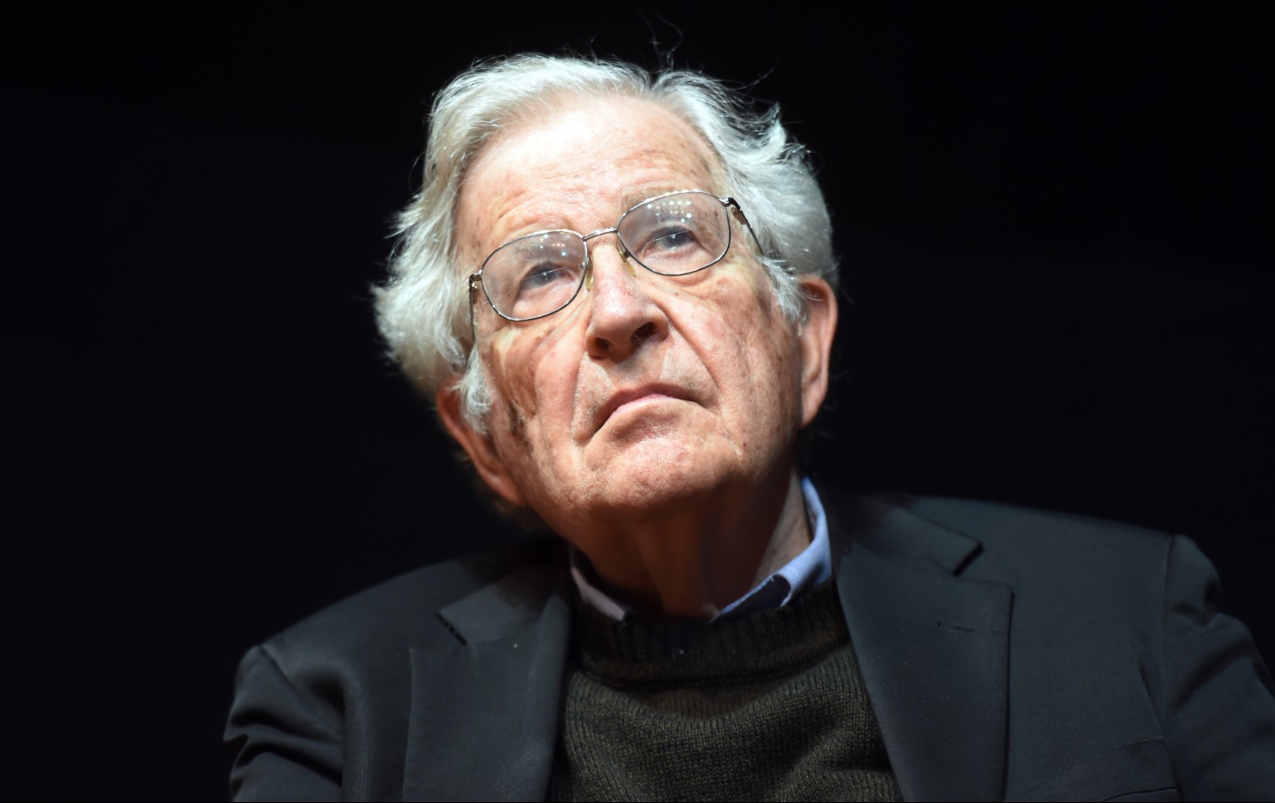 Noam Chomsky delivers a speech in the Center for Art and Media in Karlsruhe, Germany, 30 May 2014