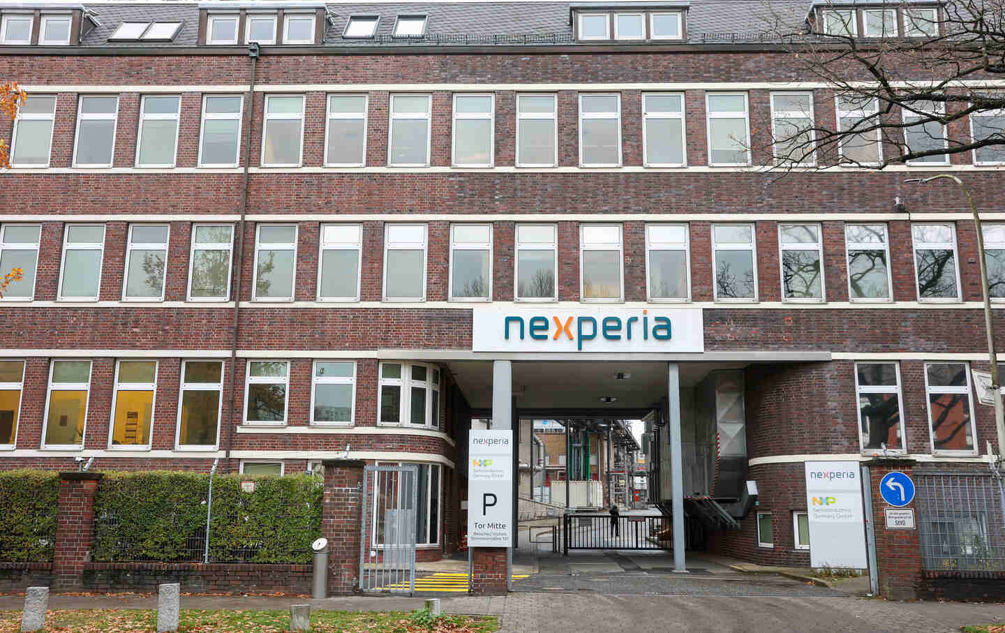 View of a Nexperia building in Hamburg, Germany, on November 19, 2025.