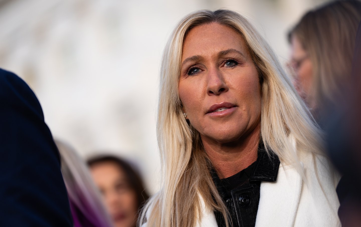 Marjorie Taylor Greene at a Capitol Hill press conference on November 18, 2025