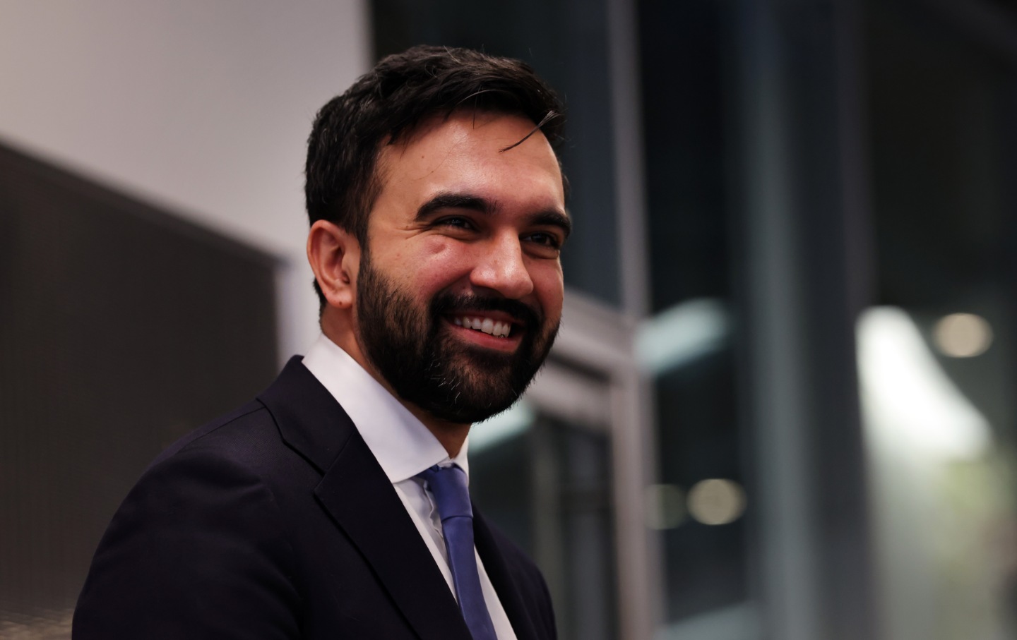 Zohran Mamdani speaks to members of the media at a Brooklyn library to make a transition announcement for his administration on December 17, 2025