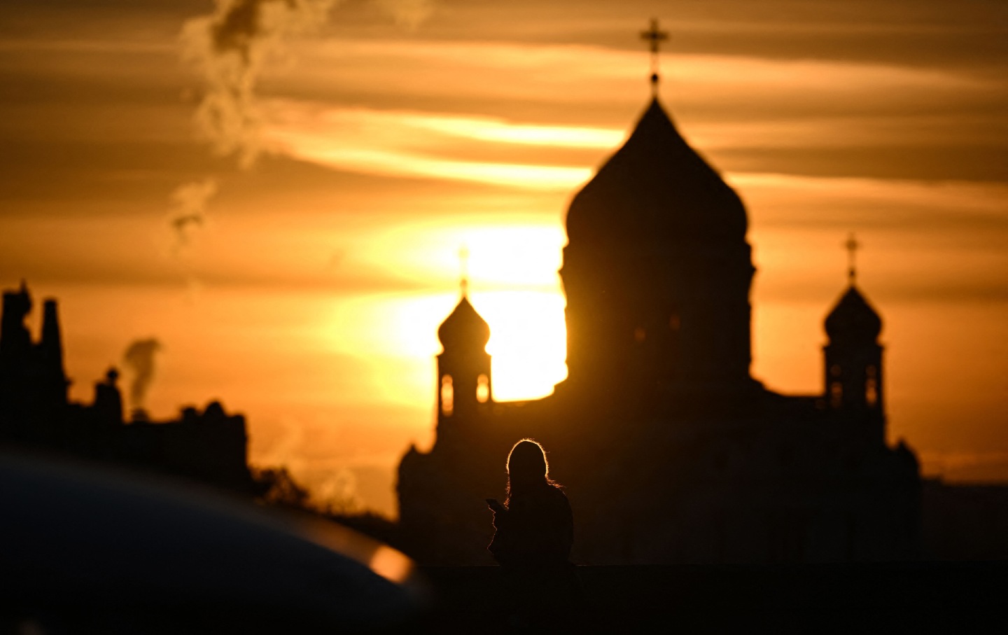 Sunset over Christ the Saviour cathedral in Moscow