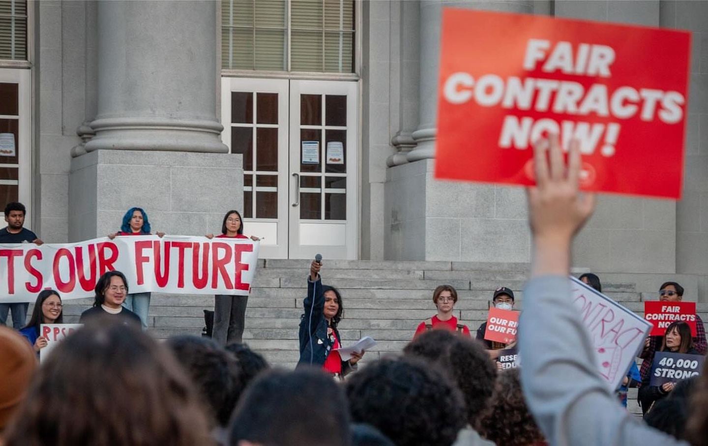 University of California workers rallying at UC Berkeley in November 2025.