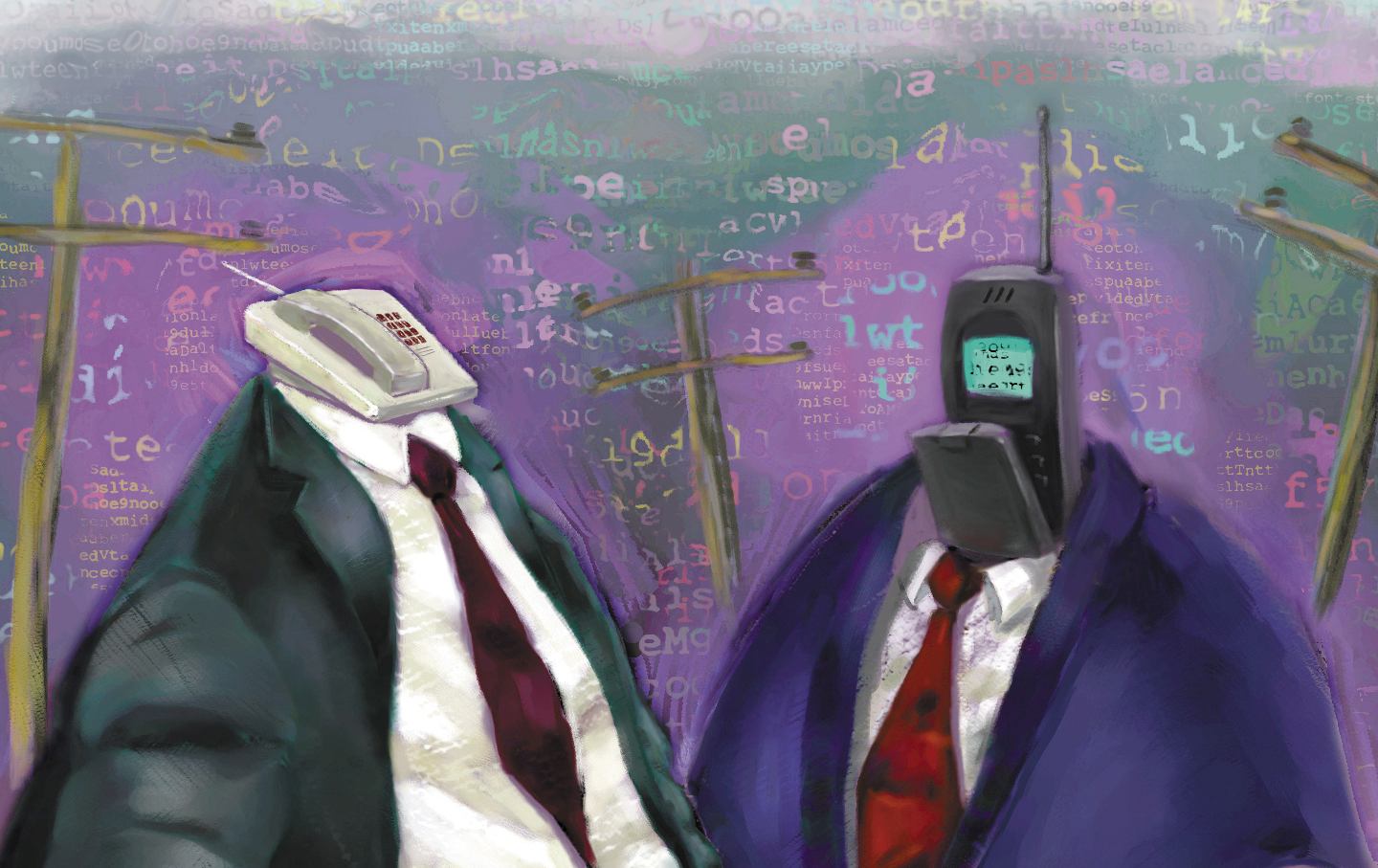 Hector Casanova color illustration of “phone-heads.”