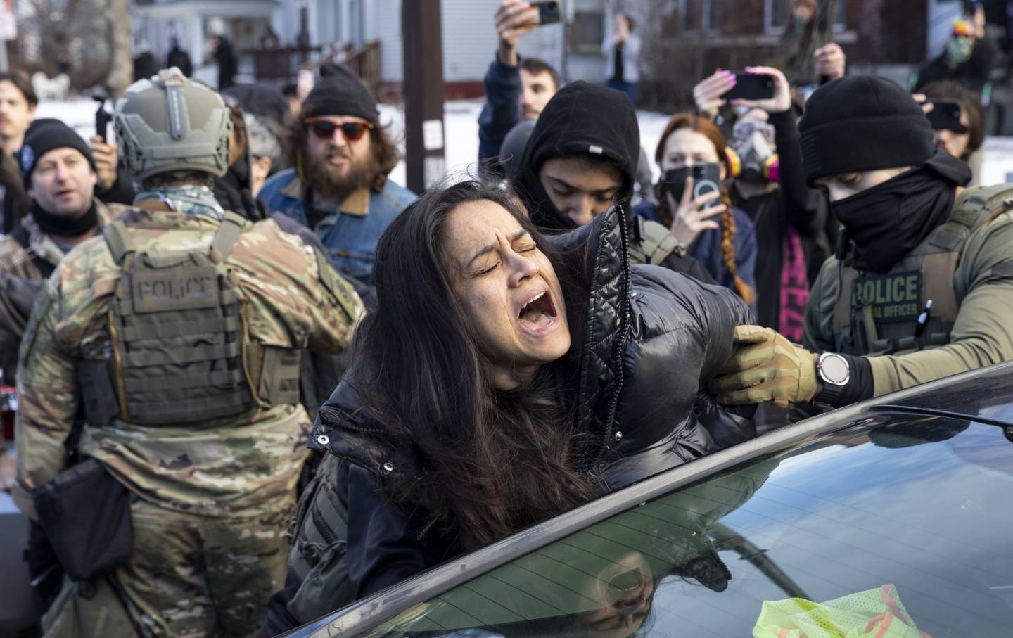 Aliya Rahman being dragged out of her car by ICE agents on January 13, 2026.