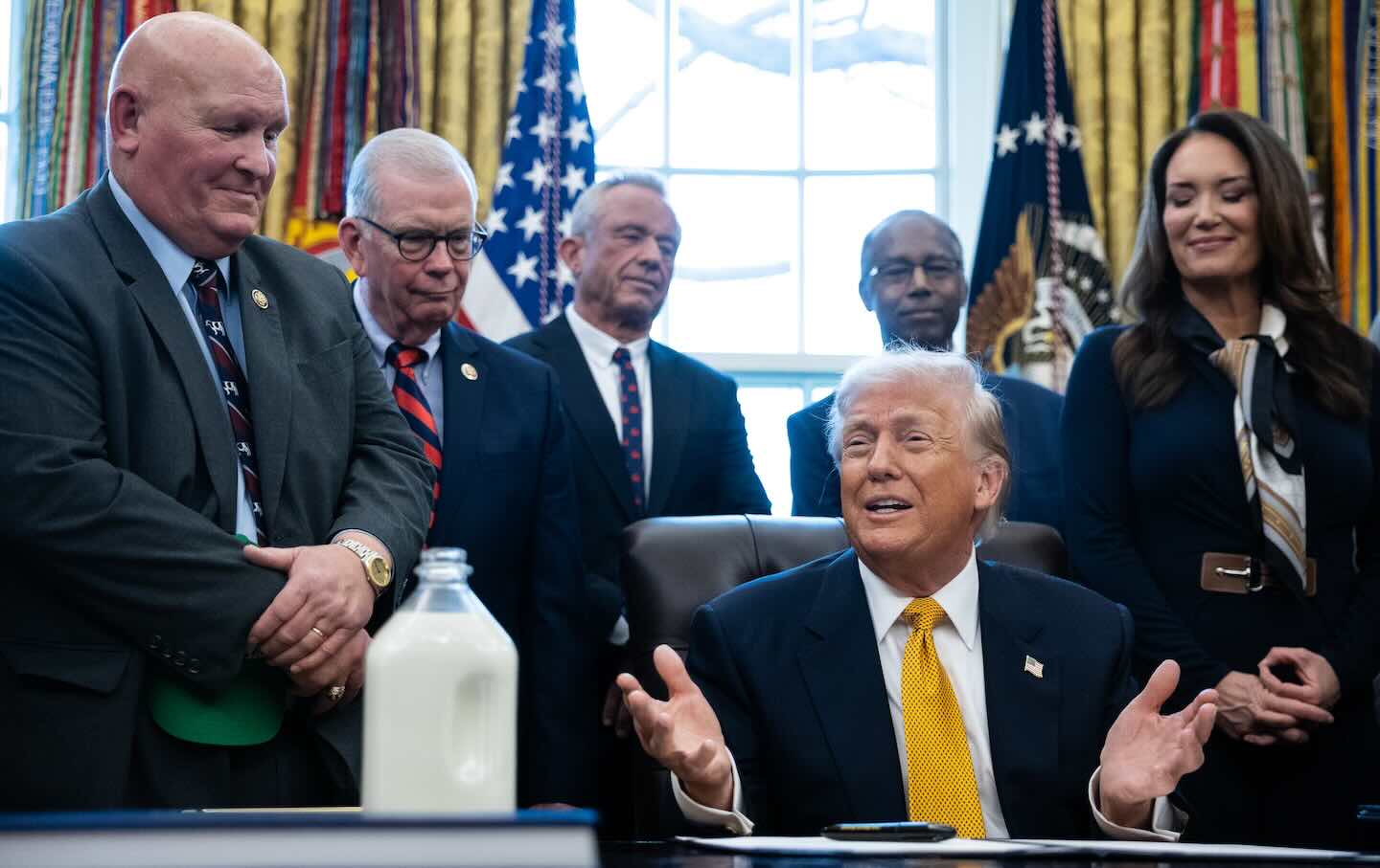 President Donald Trump speaks during a signing ceremony in the Oval Office of the White House on January 14, 2026.