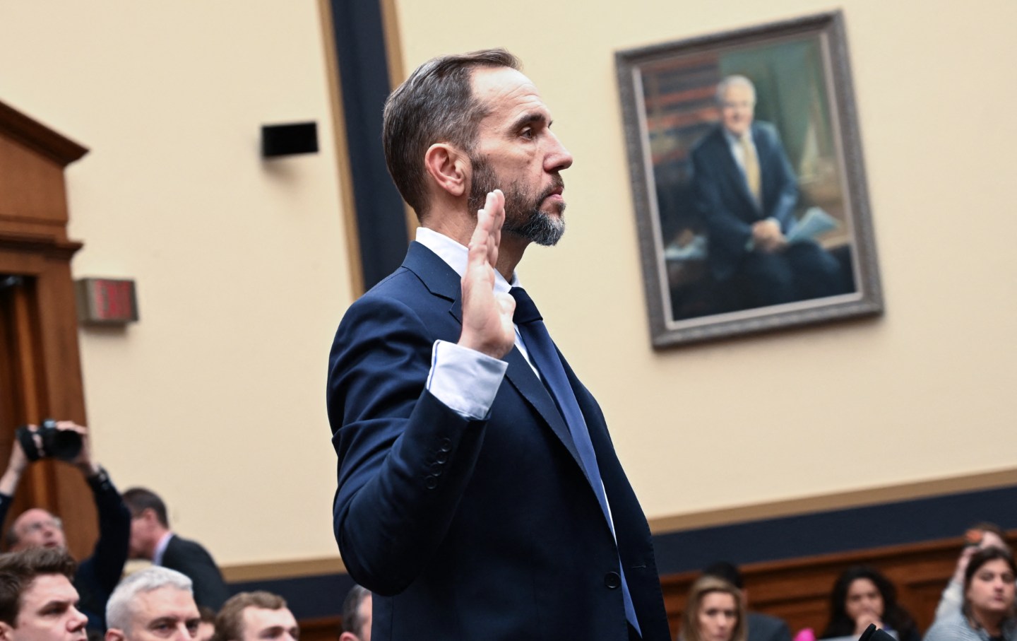 Former US special counsel Jack Smith is sworn in before he testifies before the House Judiciary Committee about his investigations into President Donald Trump.