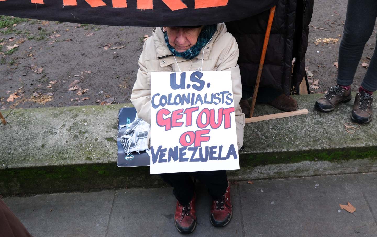 A woman protests against the US involvement in Venezuela in London on January 10, 2026.