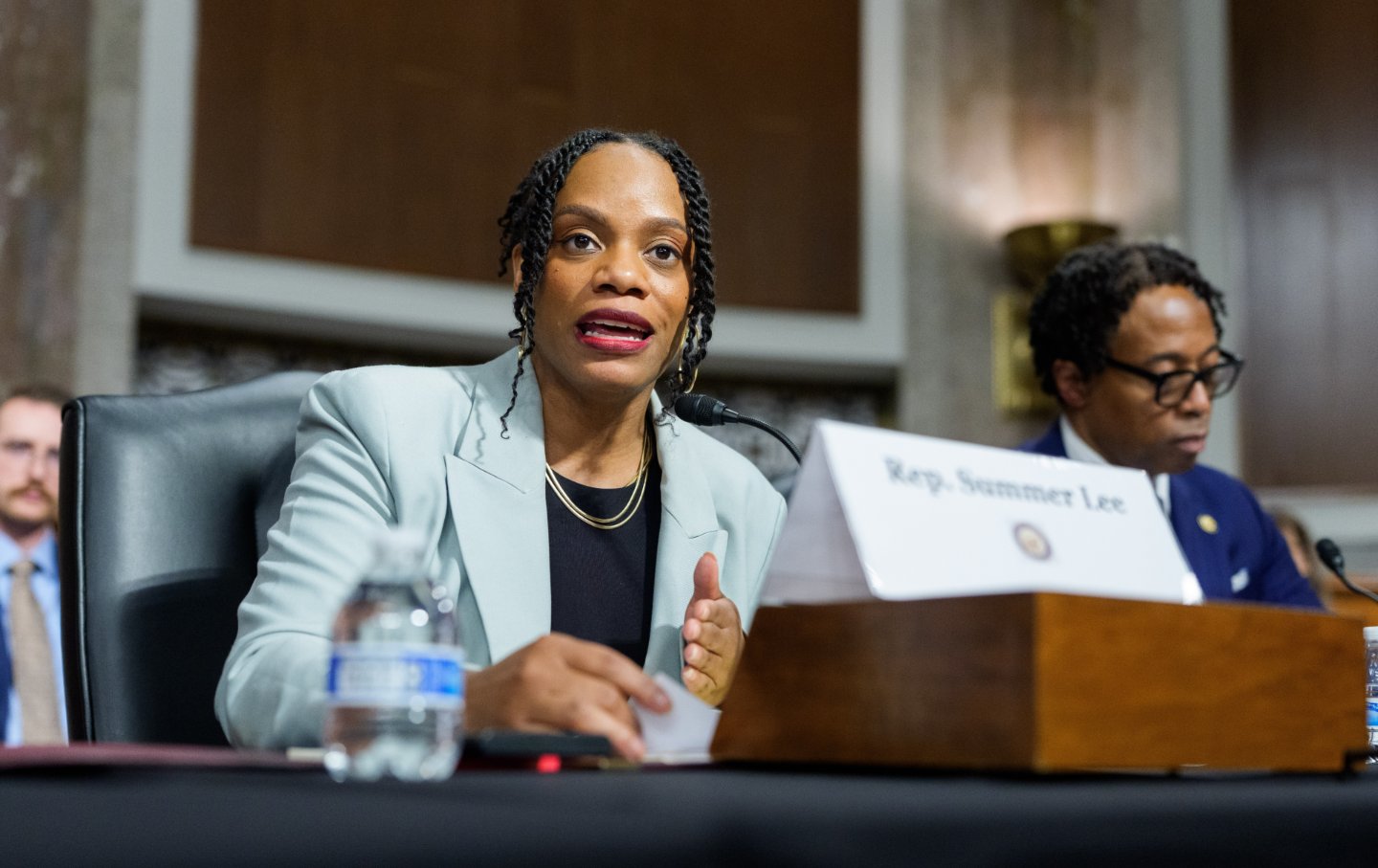Summer Lee (D-PA) participates in a public forum on the violent use of force by Department of Homeland Security (DHS) agents, at the Dirksen Senate Office Building on Capitol Hill on February 03, 2026.