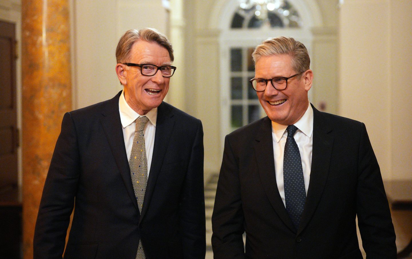 Keir Starmer chats with disgraced former UK ambassador to the United States and alleged Epstein associate Peter Mandelson during a welcome reception at the ambassador’s residence in Washington, DC, on February 26, 2025.