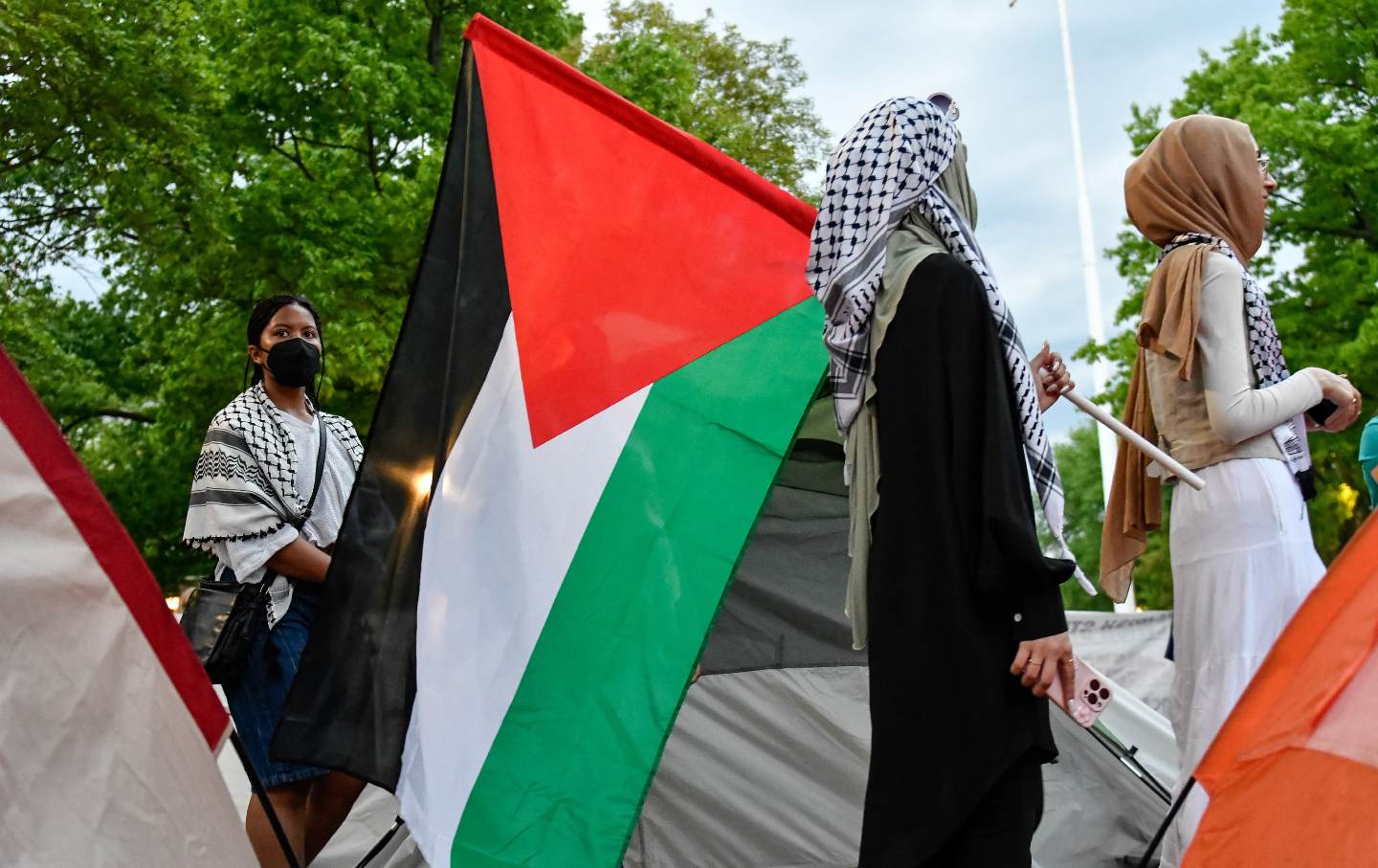Pro-Palestinian protesters at the encampment on University of Michigan’s campus.