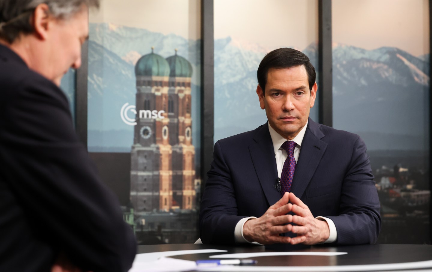 U.S. Secretary of State Marco Rubio sits down for an interview with Bloomberg Television during the Munich Security Conference in Munich, Germany, on February 14, 2026.