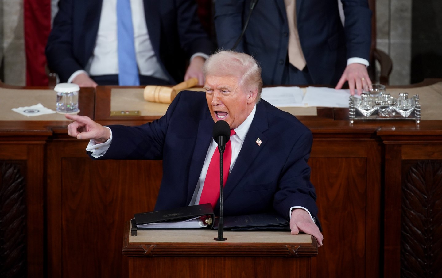 US President Donald Trump speaks during a State of the Union address in the House Chamber of the US Capitol in Washington, DC.