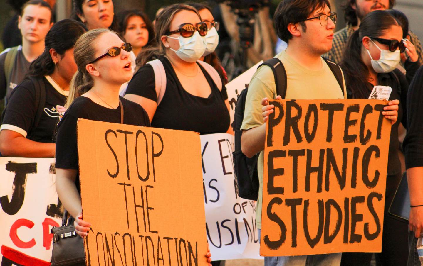 Students gather at the Gregory Gym Plaza on UT-Austin's campus in a rally on February 16 to oppose the elimination of race, ethnic, and gender studies departments.
