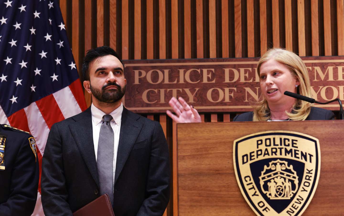 New York Mayor Zohran Mamdani and NYPD Commissioner Jessica Tisch at a January news conference.