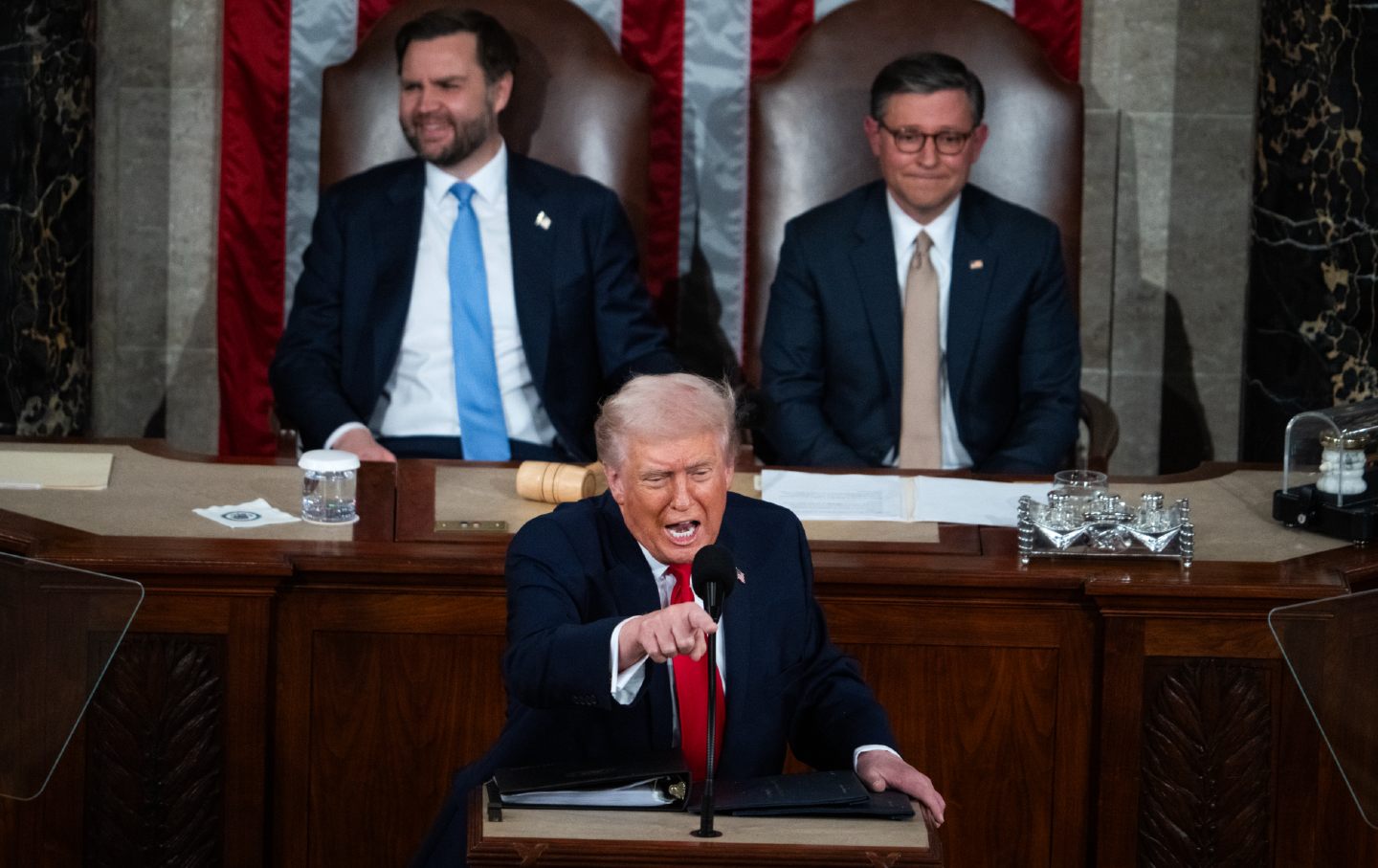 President Donald Trump delivers the State of the Union address during a joint session of Congress in the House Chamber at the Capitol on February 24, 2026, in Washington, DC.